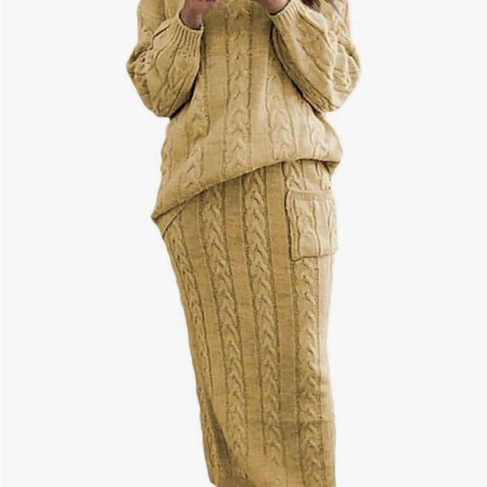 Cable Knit Mustard Sweater Set